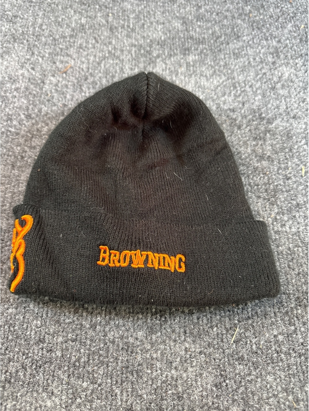 Browning Buckmark Beanie Hat Black Orange Logo Hunting Knit Cuffed Cap
